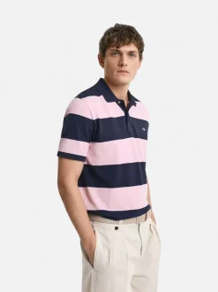 Gant miesten Pikeepaita Block Striped Piqué Polo Shirt, raidallinen pinkki