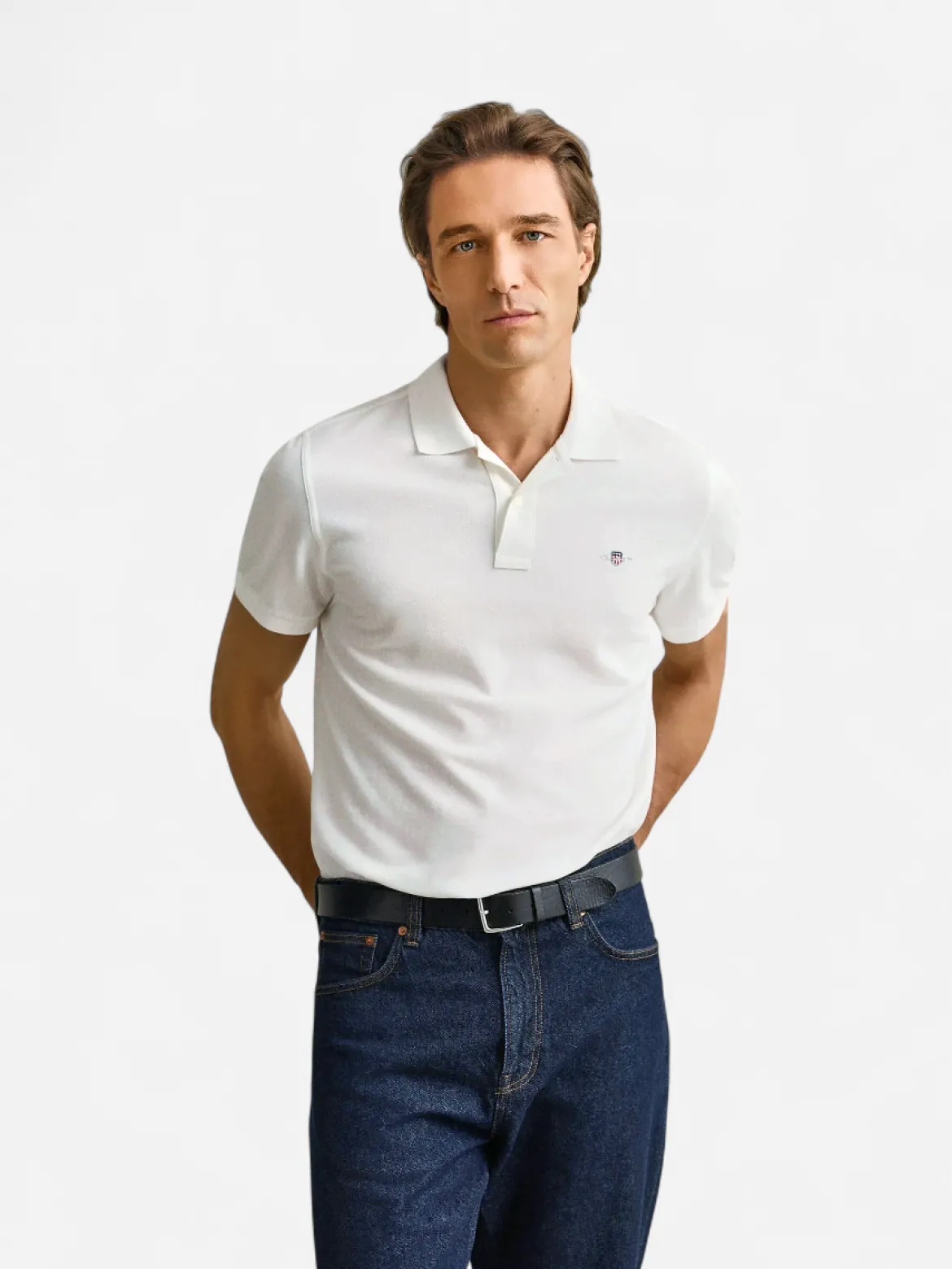 Gant miesten pikeepaita Regular Fit Shield Piqué Polo Shirt, valkoinen