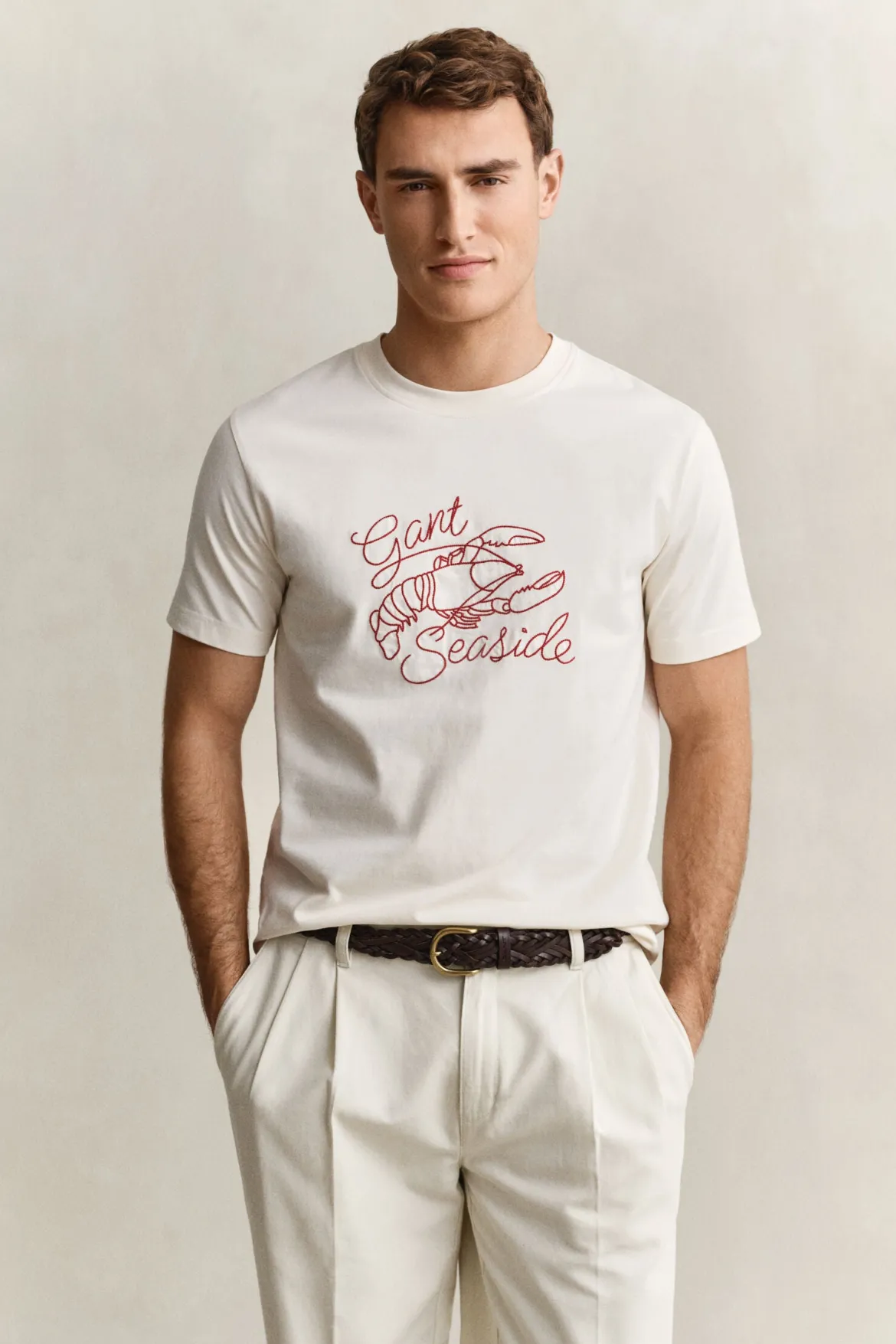 Gant miesten t-paita Embroidered T-paita, valkoinen