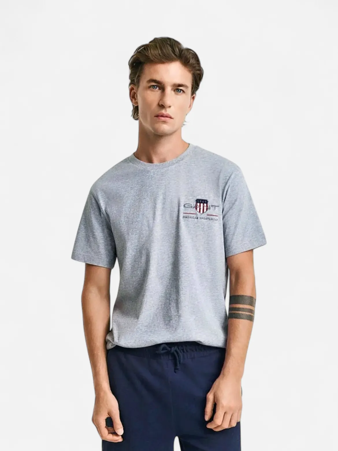 Gant miesten t-paita K Reg Archive Shield EMB SS T-Shirt, vaaleanharmaa melee