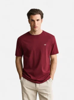 Gant miesten T-paita Reg Shield SS T-Shirt, viininpunainen