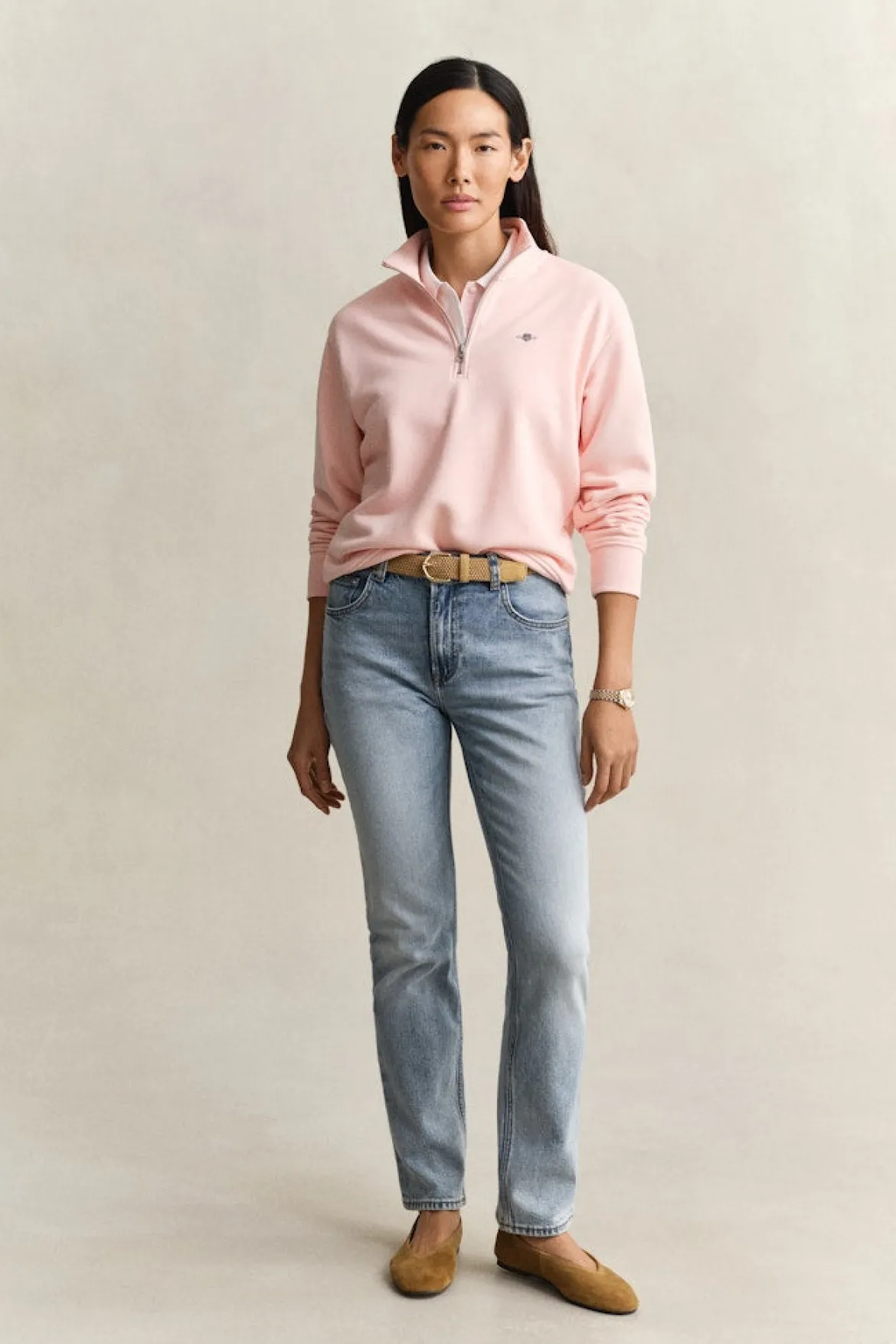 Gant naisten collegepaita Shield Half-zip, vaaleanpunainen