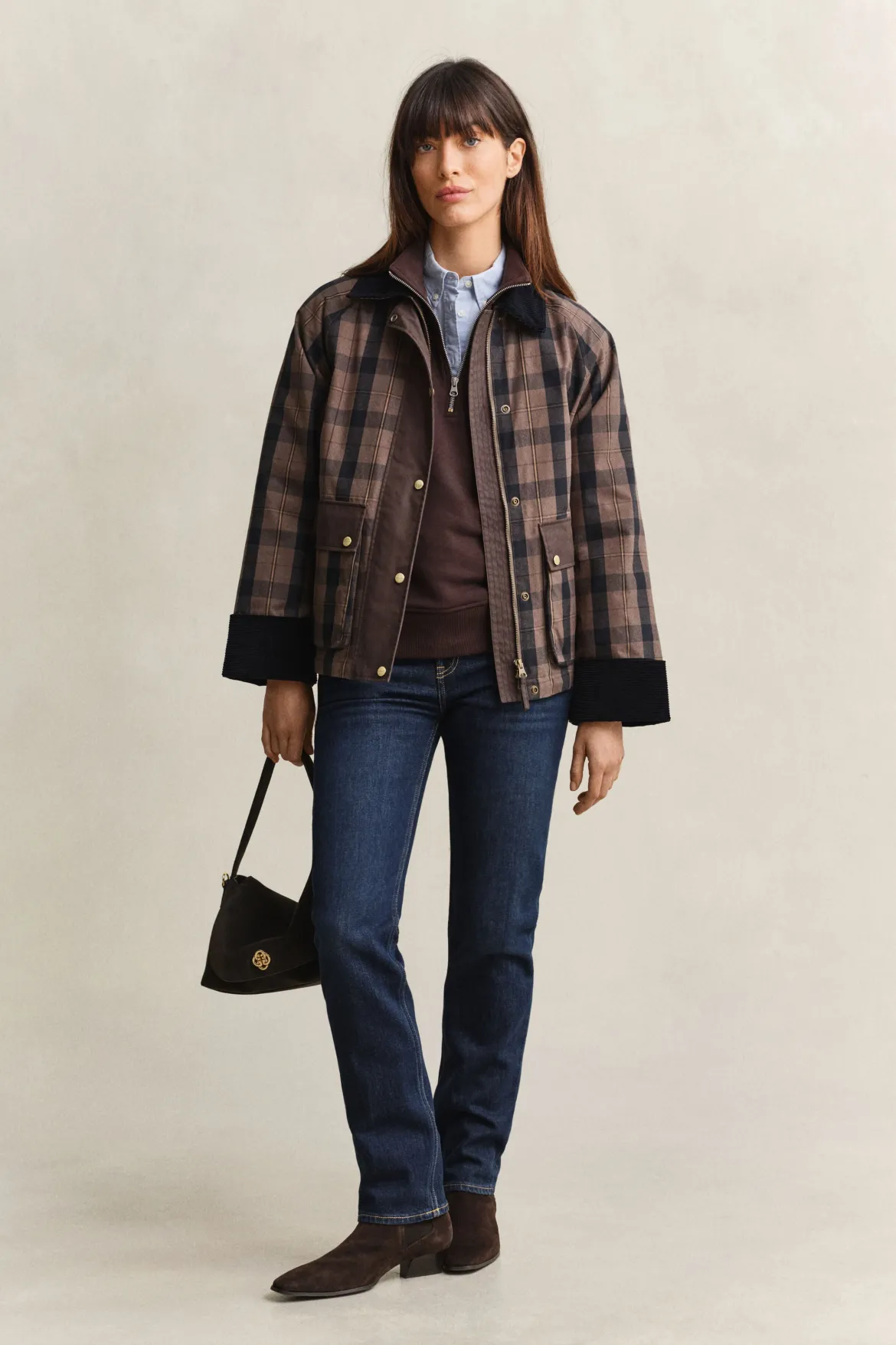 Gant naisten collegepaita Shield Half-Zip, tummanruskea