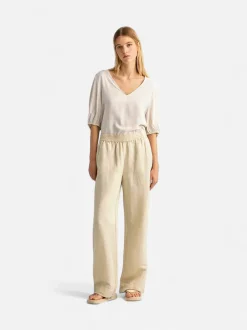 Gant naisten housut Linen Viscose Pull-On Pants, vaalea beige