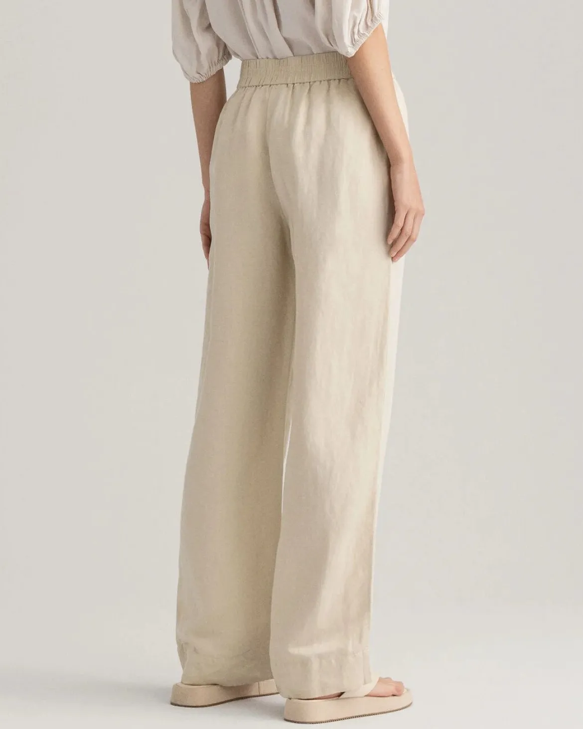 Gant naisten housut Linen Viscose Pull-On Pants, vaalea beige