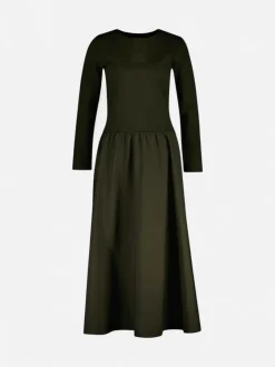 Gant naisten mekko, MIDI JERSEY WOVEN COMBO LS DRESS Armeijanvihreä