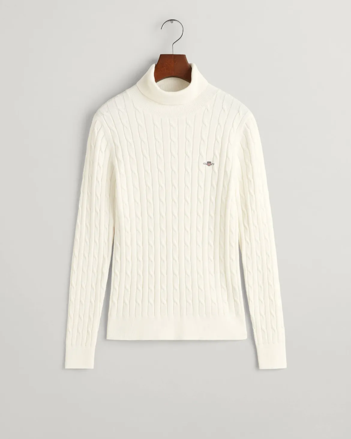 Gant Naisten neulepaita, STRETCH COTTON CABLE TURTLENECK Luonnonvalkoinen