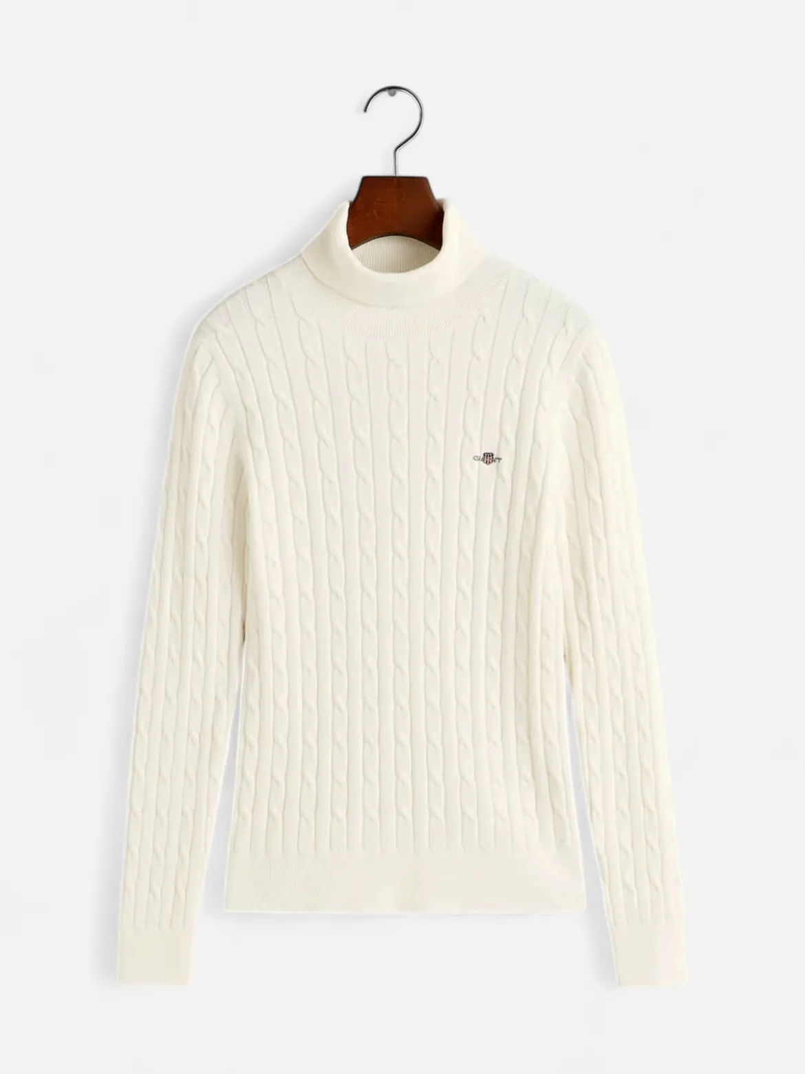 Gant Naisten neulepaita, STRETCH COTTON CABLE TURTLENECK Luonnonvalkoinen