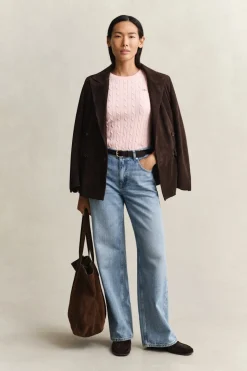 Gant naisten neulepusero Stretch Cotton Cable SS C-Neck, vaaleanpunainen