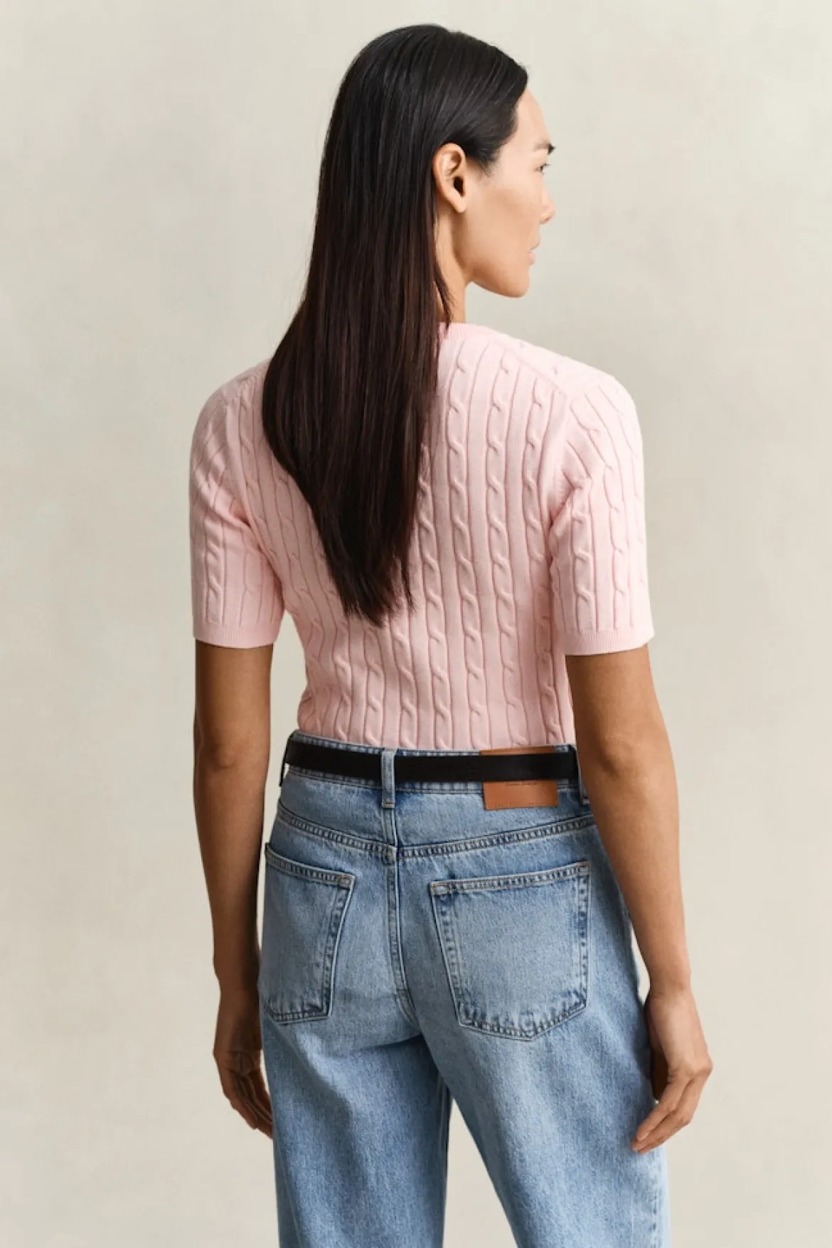 Gant naisten neulepusero Stretch Cotton Cable SS C-Neck, vaaleanpunainen