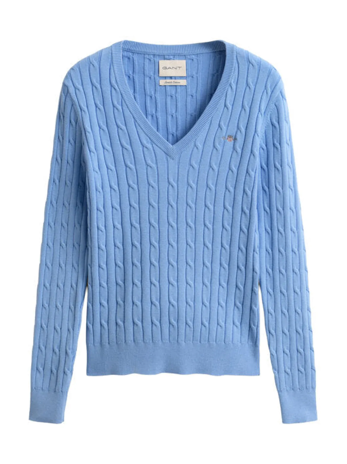 Gant naisten neulepusero Strech Cotton Cable V-Neck, sininen