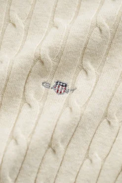Gant naisten neulepusero Stretch Cotton Cable C-Neck, luonnonvalkoinen