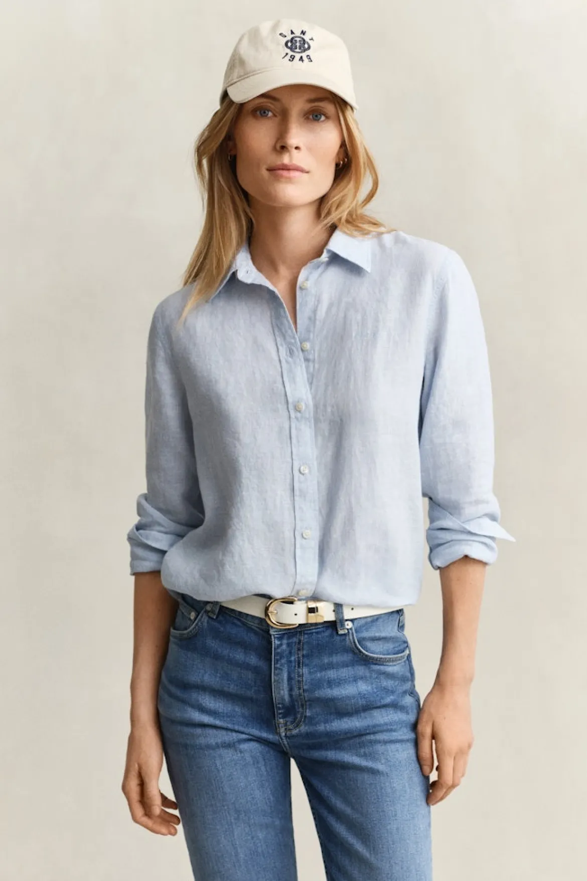 Gant naisten paitapusero Regular Fit Linen Shirt, Vaaleansininen