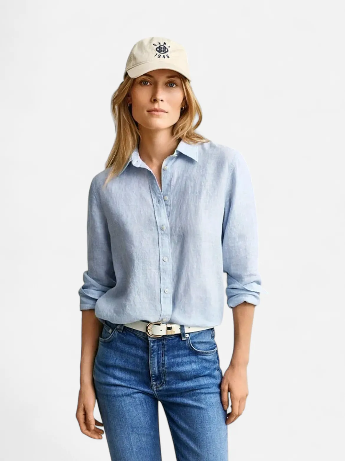 Gant naisten paitapusero Regular Fit Linen Shirt, Vaaleansininen