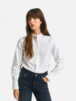 Gant naisten paitapusero, REG CLASSIC OXFORD FRILL BLOUSE Valkoinen