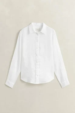 Gant naisten paitapusero Regular Fit Linen Shirt, valkoinen