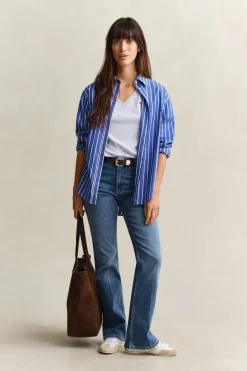 Gant Naisten T-paita Shield SS V-Neck, Vaaleansininen