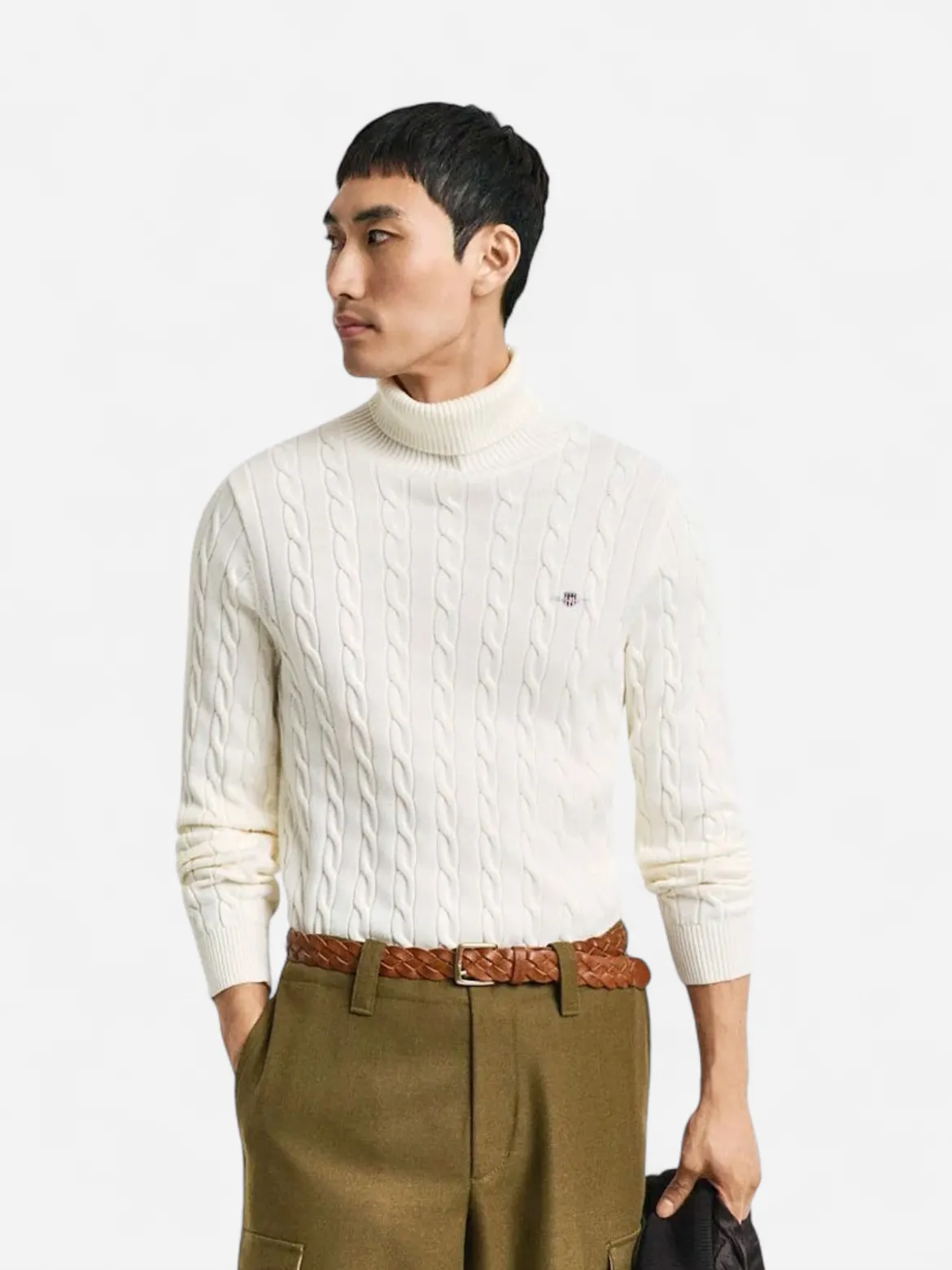 Gant neule, COTTON CABLE TURTLE NECK Luonnonvalkoinen