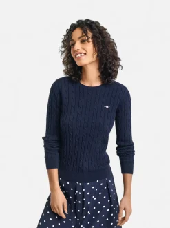 Gant neulepusero, STRECH COTTON CABLE C-NECK Tummansininen