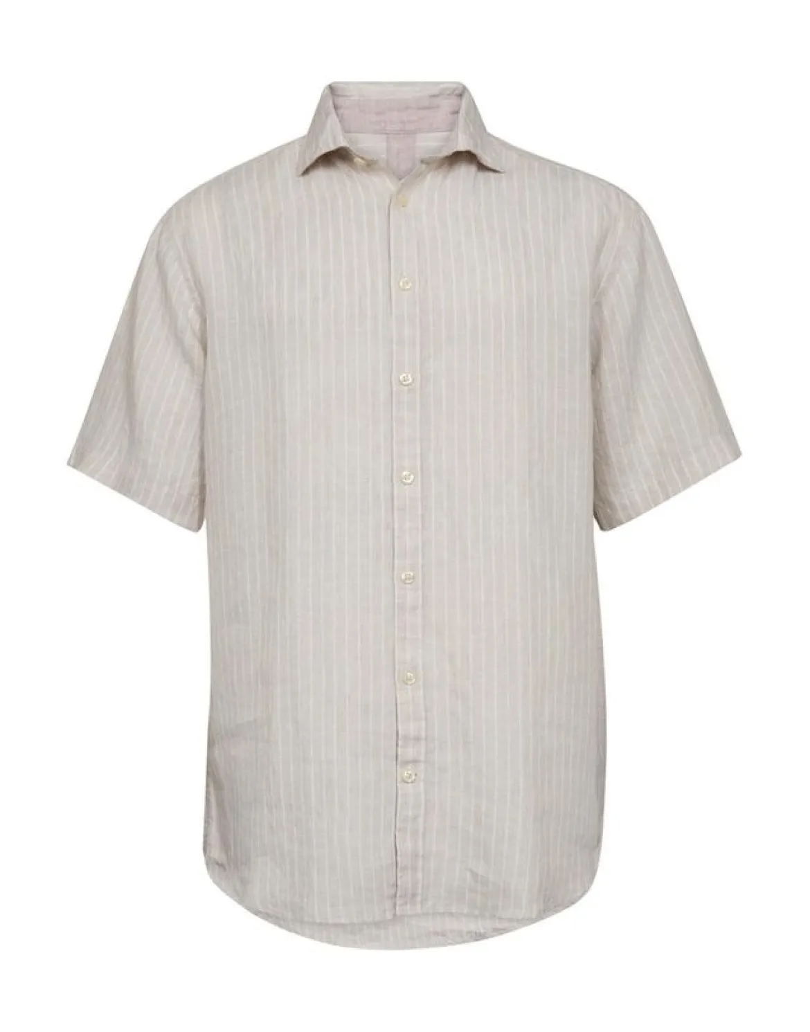 Gino Marcello miesten lyhythihainen kauluspaita Linen Cotton Striped SS Shirt, raidallinen beige