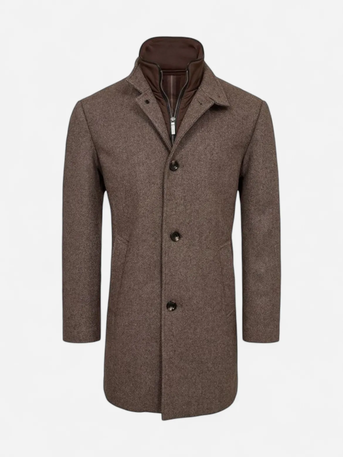 Gino marcello miesten villakangastakki, GINO MARCELLO WOOL COAT Kaakaonruskea