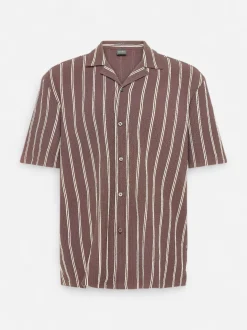 Hugo Boss lyhythihainen kauluspaita C-Lars-Camp-B-262 Cuban Shirt, ruskea kuosillinen