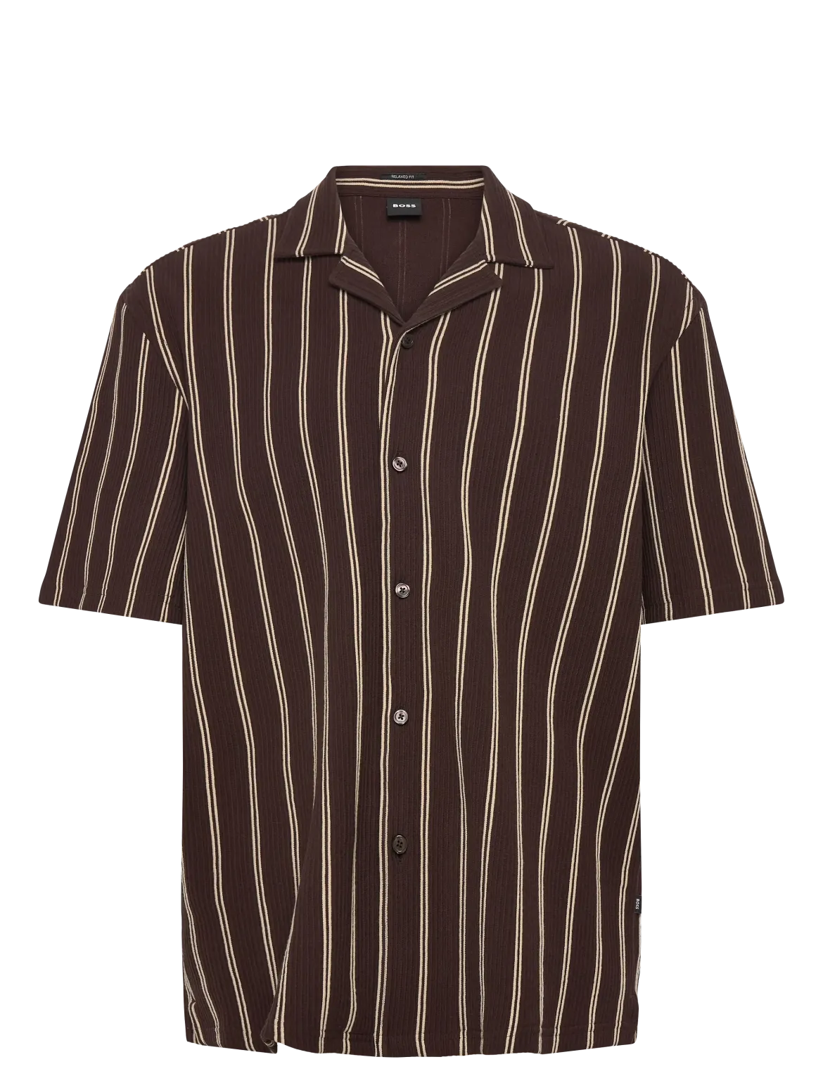 Hugo Boss lyhythihainen kauluspaita C-Lars-Camp-B-262 Cuban Shirt, ruskea kuosillinen