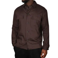 Hugo Boss miesten paitatakki P-CAI-K-2P-261 Linen Overshirt, tummanruskea