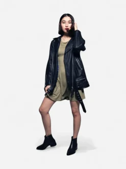 HUMAN SCALES Unisex Oversize Nahkatakki, EMELIE LEATHERJACKET Musta