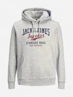 Jack and Jones Miesten Huppari, JJELOGO SWEAT HOOD Vaaleanharmaa