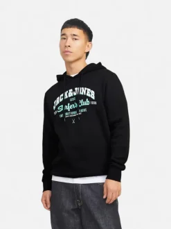 Jack and Jones Miesten Huppari, JJELOGO SWEAT HOODIE NOOS Black Ink