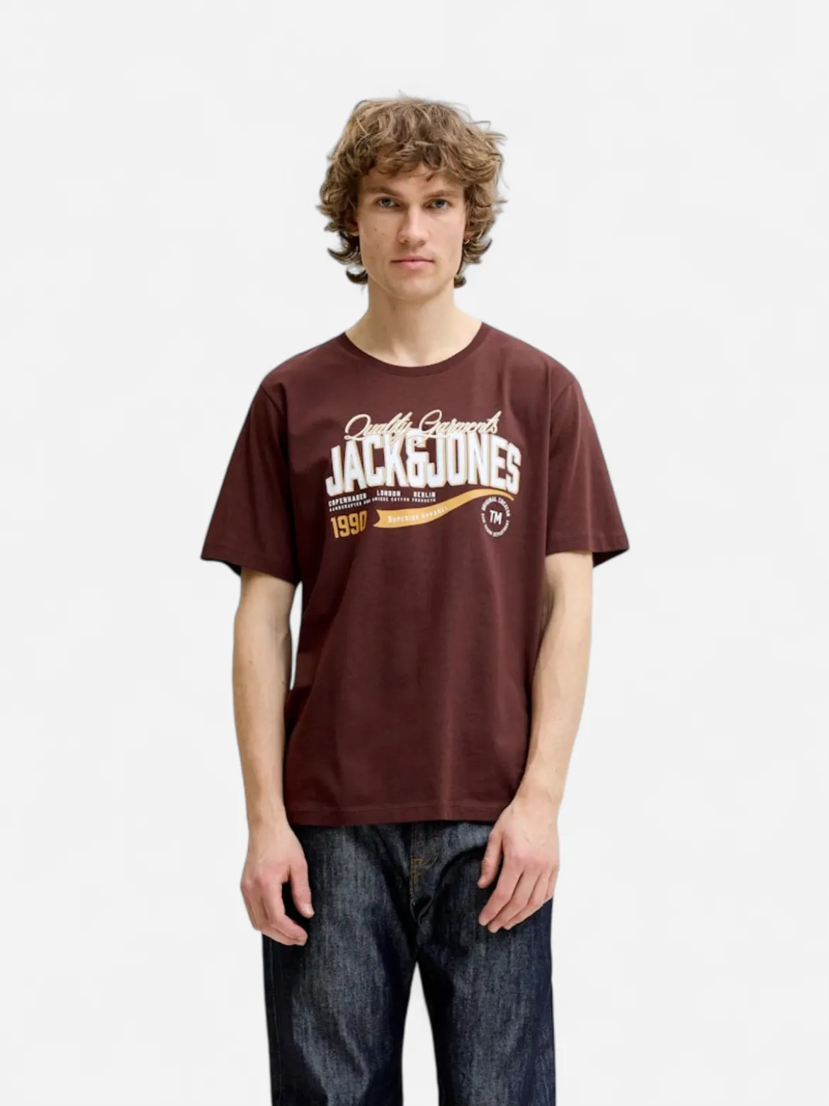 Jack and Jones miesten T-paita Logo Tee O-neck, Bitter Chocolate