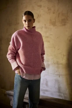 JcSophie naisten neulepusero Krista polo sweater, vaaleanpunainen