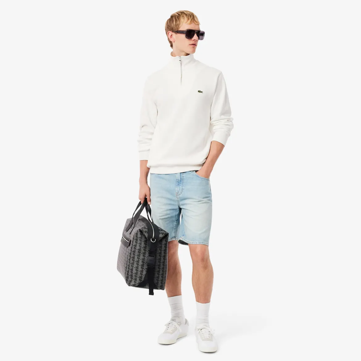 Lacoste miesten collegepaita Regular Fit High Neck Zipped Sweatshirt, valkoinen