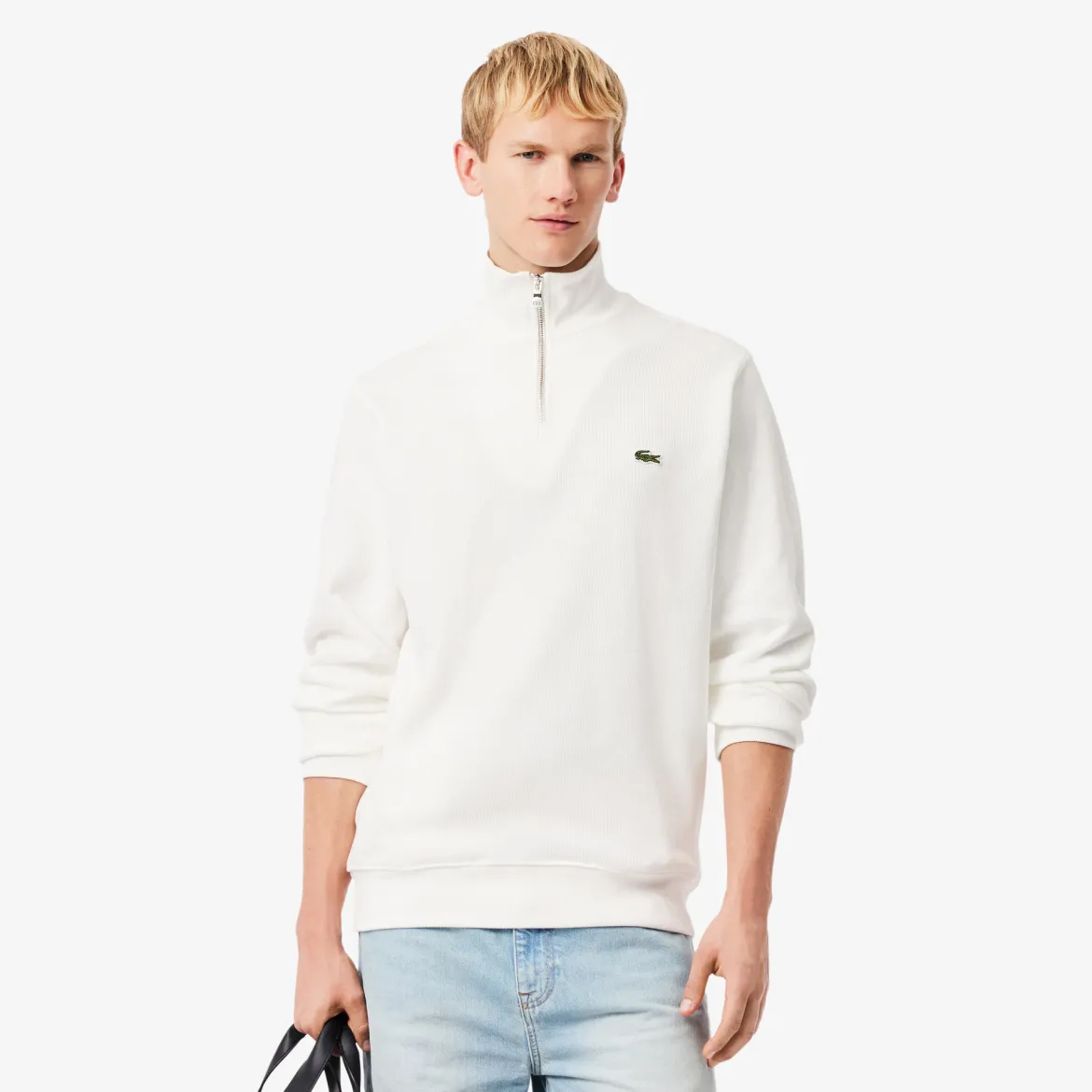 Lacoste miesten collegepaita Regular Fit High Neck Zipped Sweatshirt, valkoinen