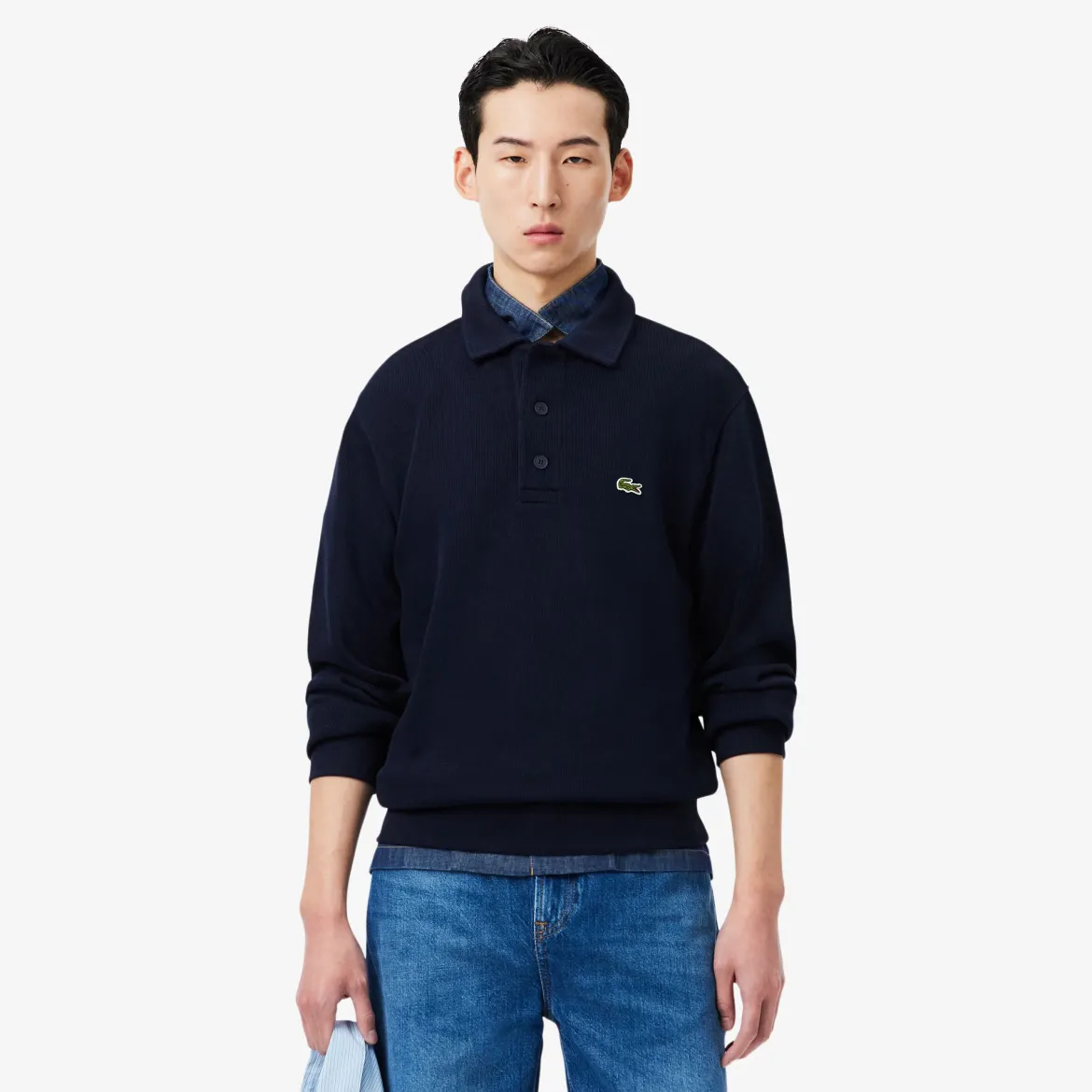 Lacoste miesten collegepaita Classic Fit Polo Collar Ribbed Sweater, tummansininen