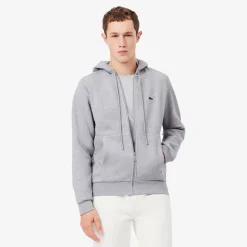 Lacoste Miesten Huppari, LACOSTE REGULAR FIT BRUSHED ZIPPERED Vaaleanharmaa Melee