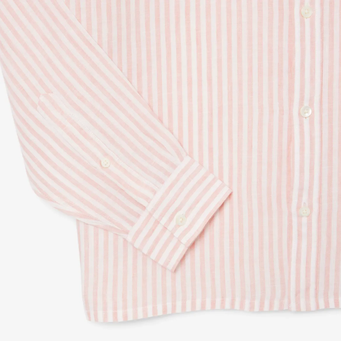 Lacoste miesten kauluspaita Reg Fit Striped Linen Shirt, raidallinen pinkki