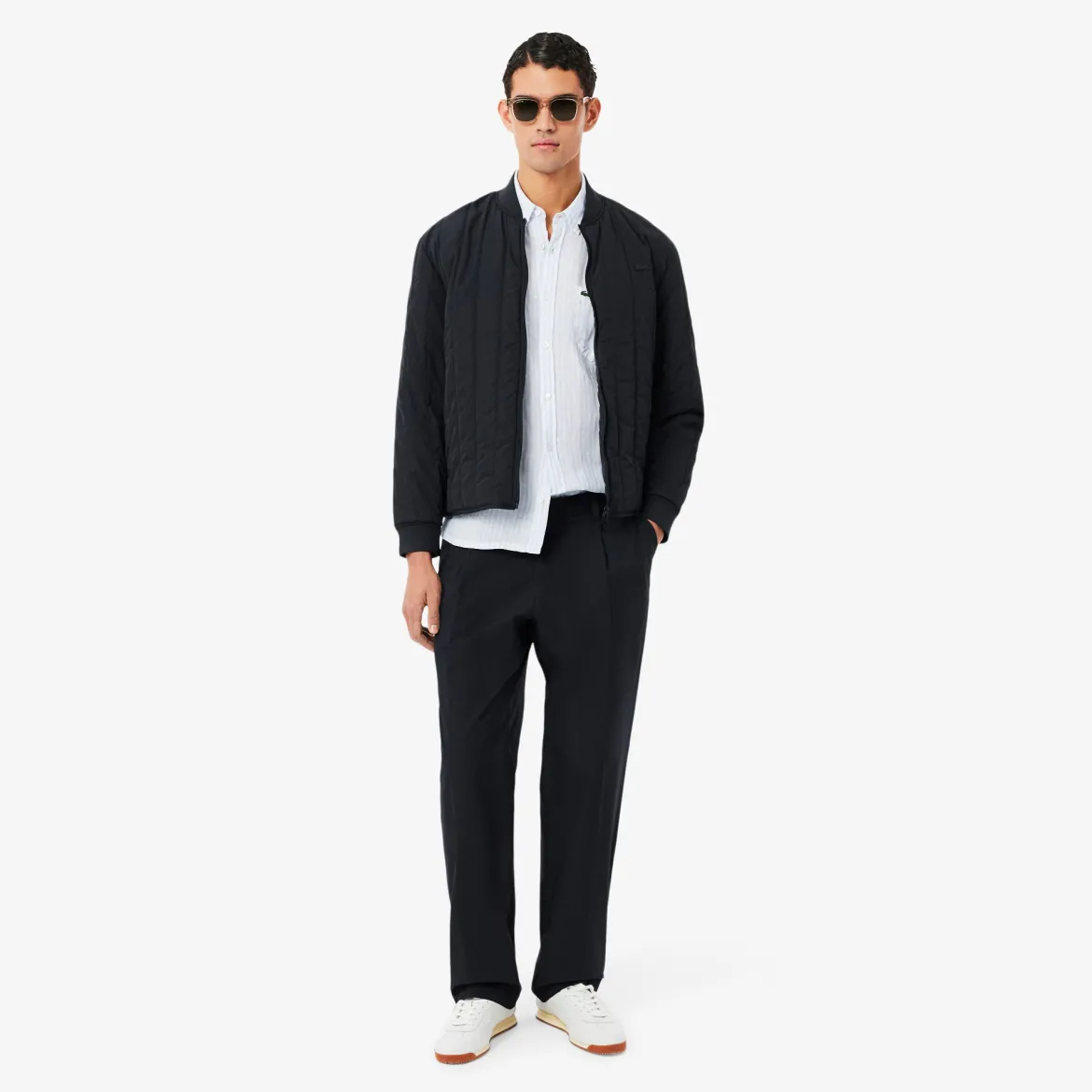 Lacoste miesten kauluspaita Reg Fit Striped Linen Shirt, raidallinen sininen