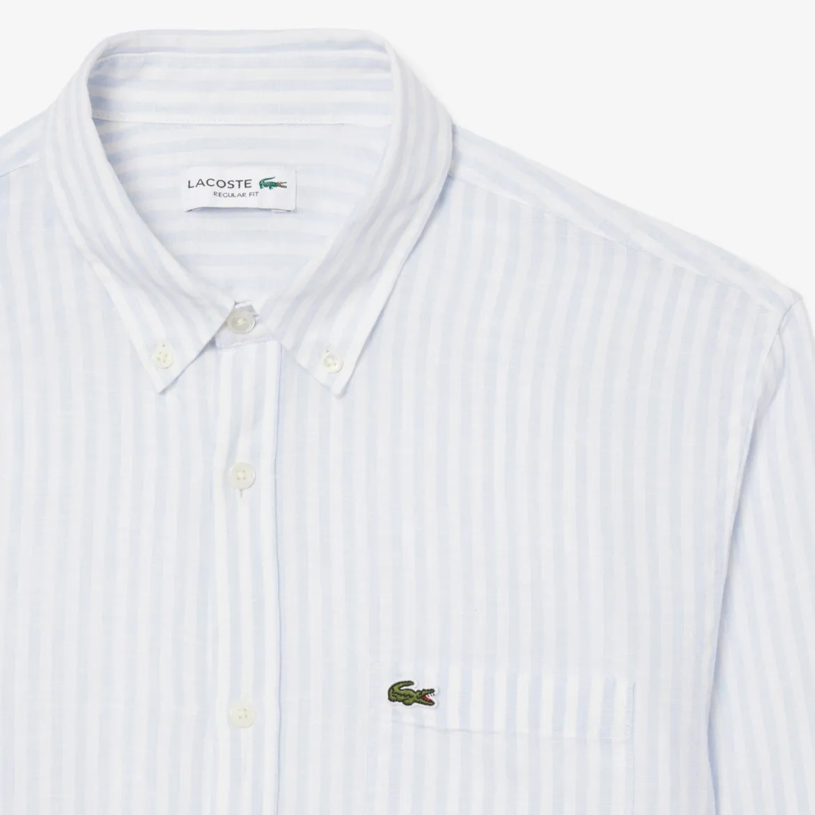 Lacoste miesten kauluspaita Reg Fit Striped Linen Shirt, raidallinen sininen