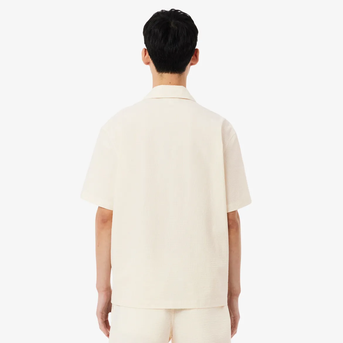 Lacoste miesten lyhythihainen kauluspaita Relaxed Fit Waffle Texture Shirt, valkoinen