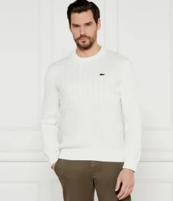 Lacoste miesten neulepusero Cable Knit Cotton Sweater, valkoinen
