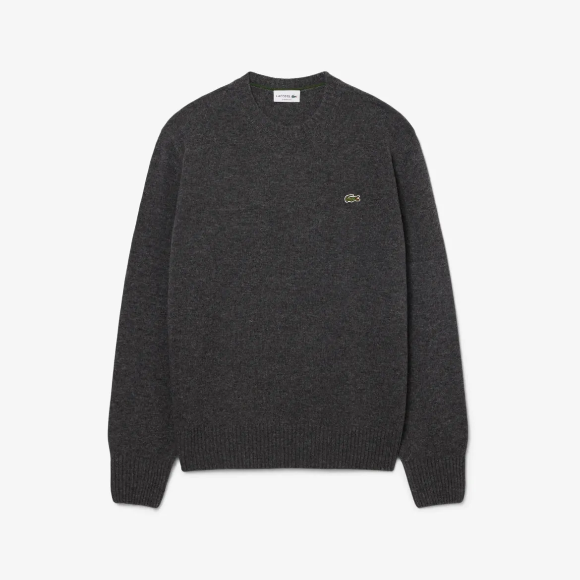 Lacoste miesten neulepusero Monochrome Carded Wool Neck Sweater, tummanharmaa