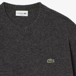 Lacoste miesten neulepusero Monochrome Carded Wool Neck Sweater, tummanharmaa