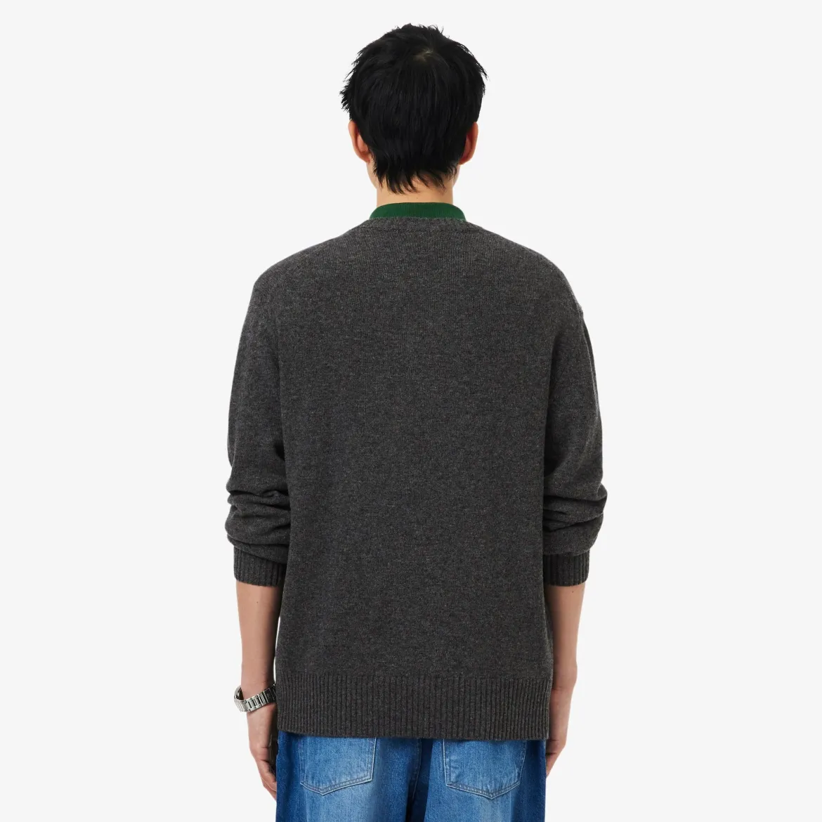 Lacoste miesten neulepusero Monochrome Carded Wool Neck Sweater, tummanharmaa