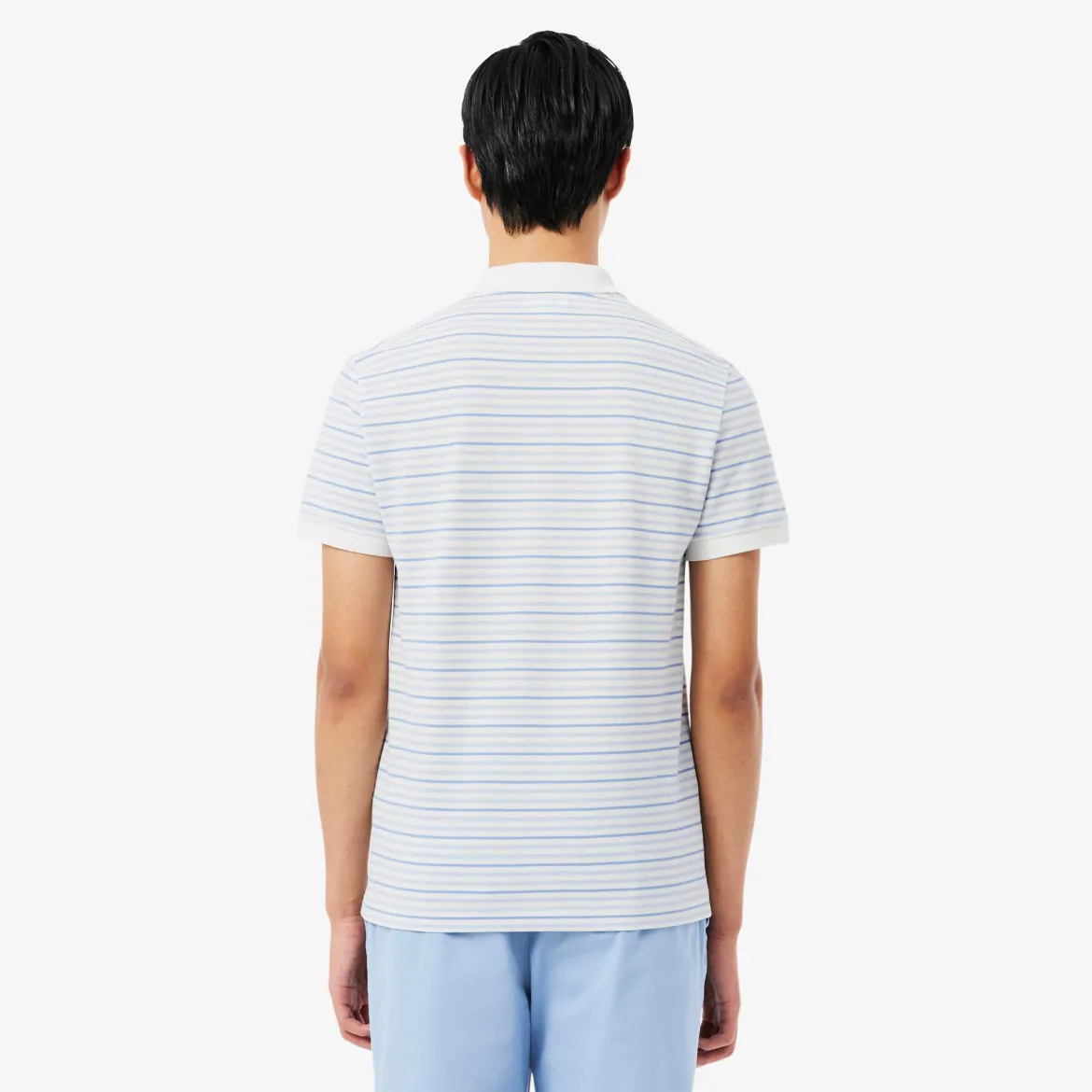 Lacoste miesten pikeepaita Striped Mini Piqué Polo, raidallinen valkoinen