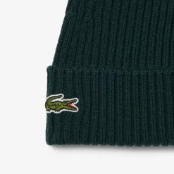 Lacoste pipo Soft Wool Ribbed Beanie, tummanvihreä