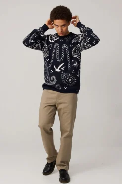 Makia miesten neulepusero Beam Knit, tummansininen