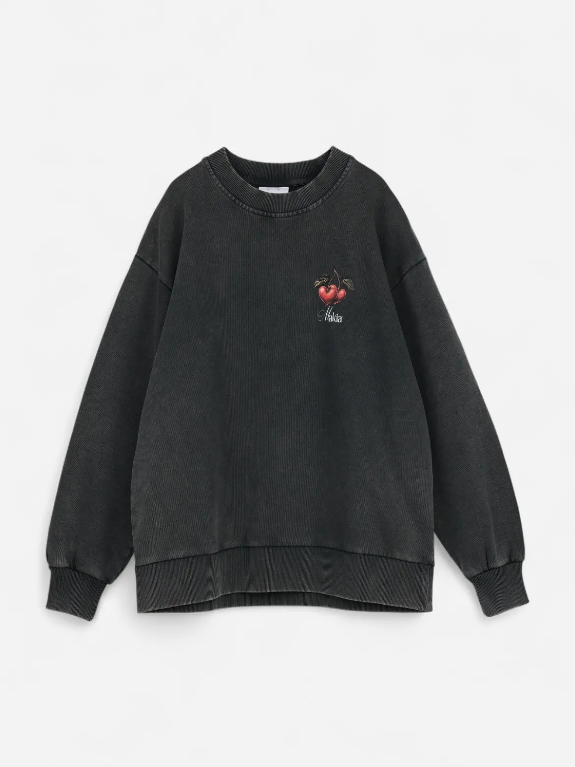 Makia naisten collegepaita Cherryheart Sweatshirt, tummanharmaa