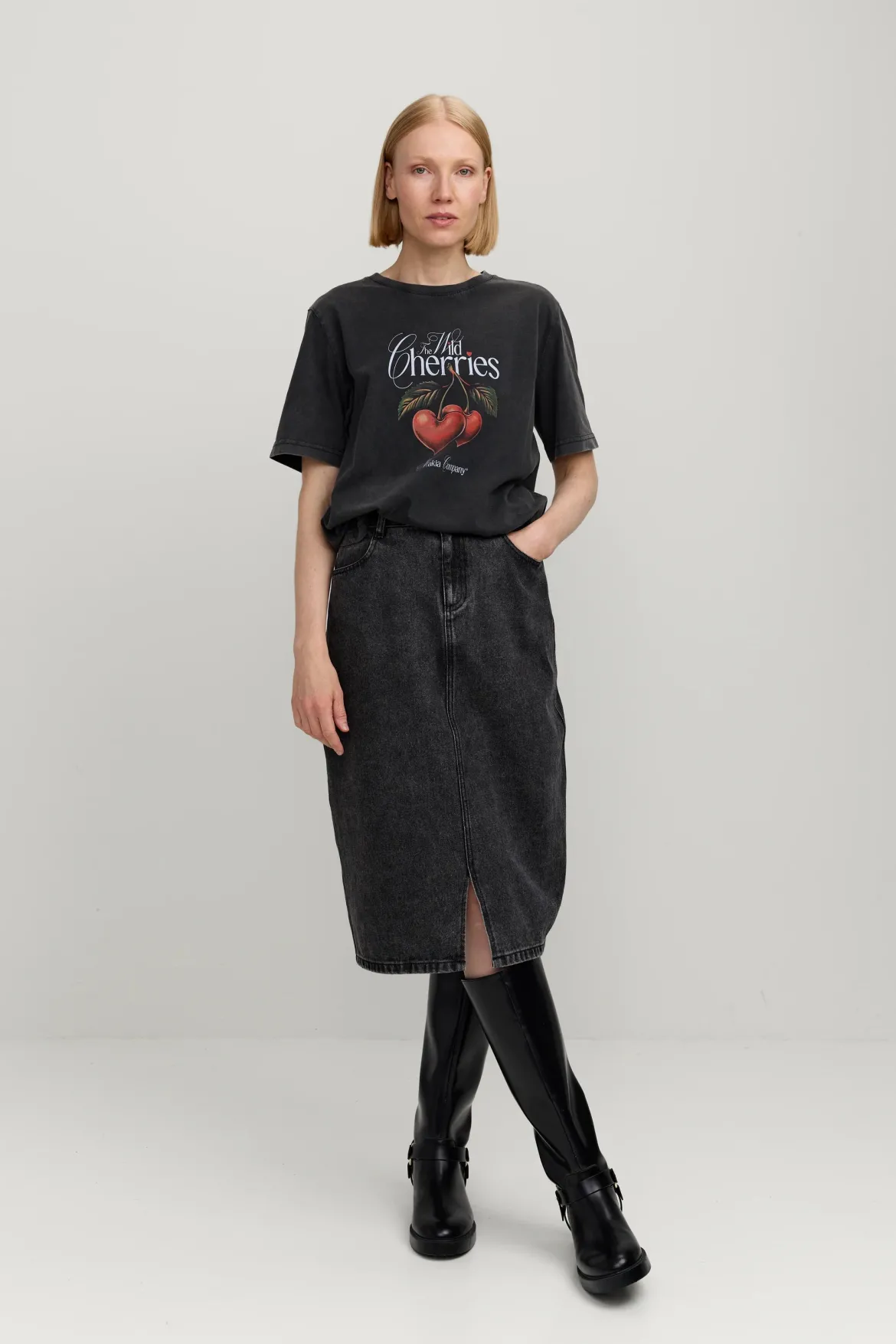 Makia naisten farkkuhame Janet Denim Skirt, musta